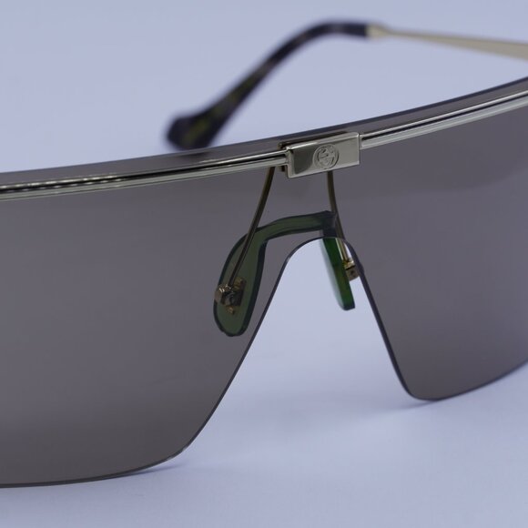 Gucci GG1096S 002 Sunglasses Gold Shield Frame, Brown Lenses - Picture 6 of 11